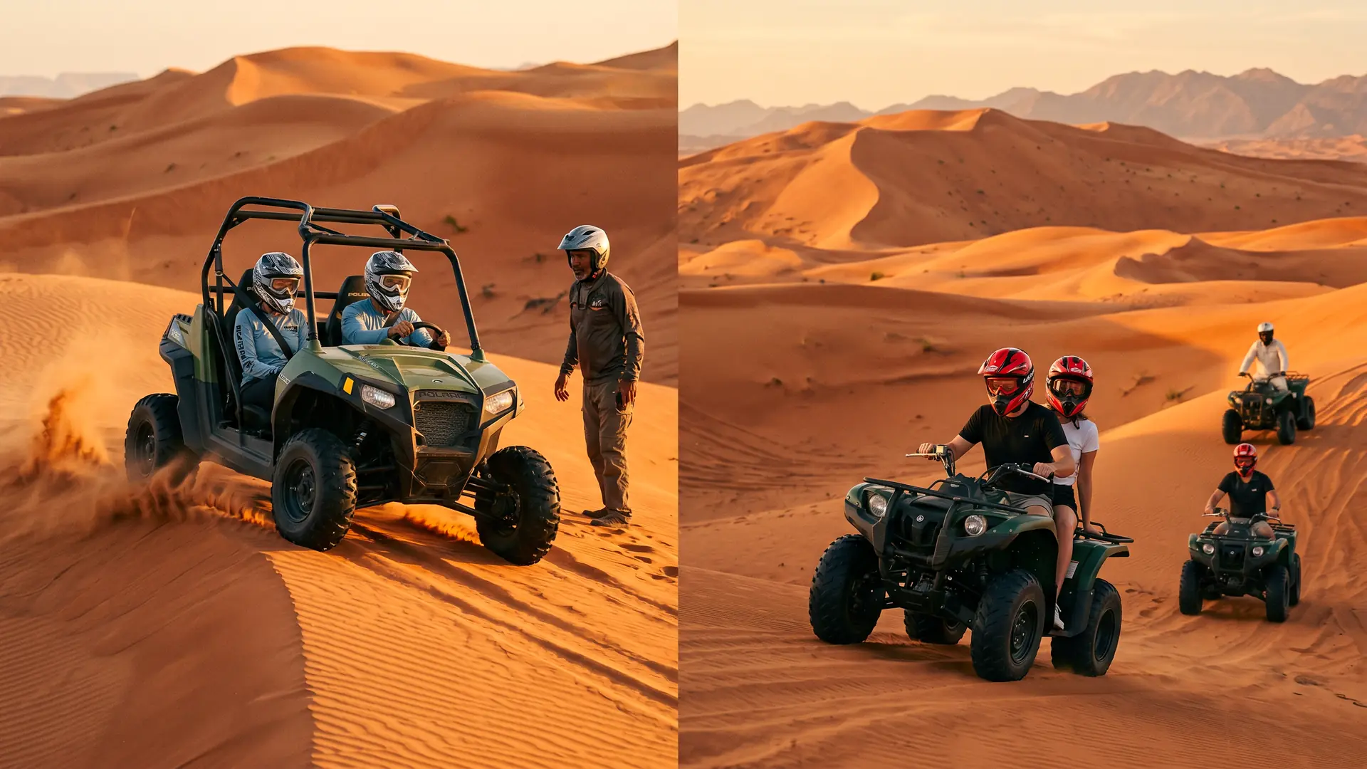 KTM dirt bike alongside an ATV on the Dubai desert dunes